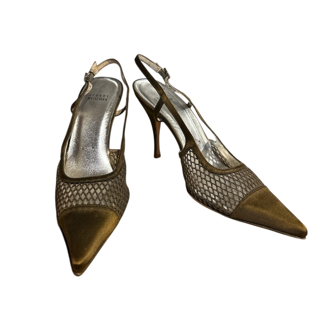Stuart Weitzman Bronze Mesh Slingback Heels